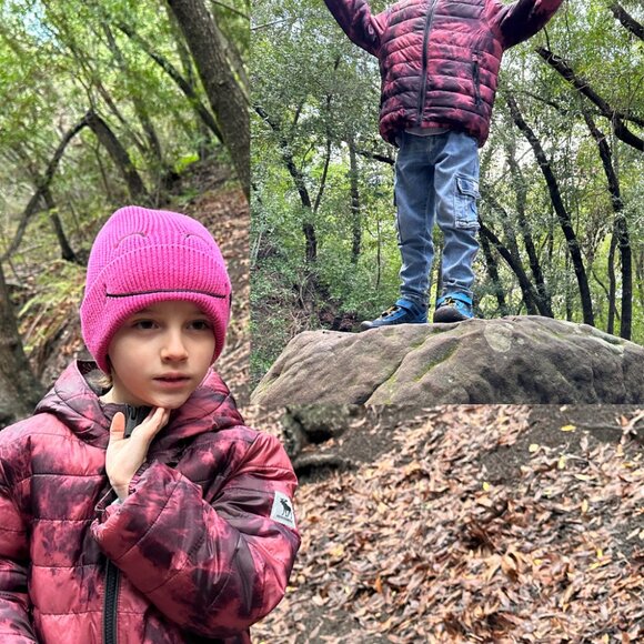 Abercrombie Kids Cozy Pattern Faux Fur Lined Puffer Coat Red Dye Effect 5/6 - Picture 16 of 16